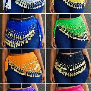 Colorful Belly Dance Hip Scarf with Coins